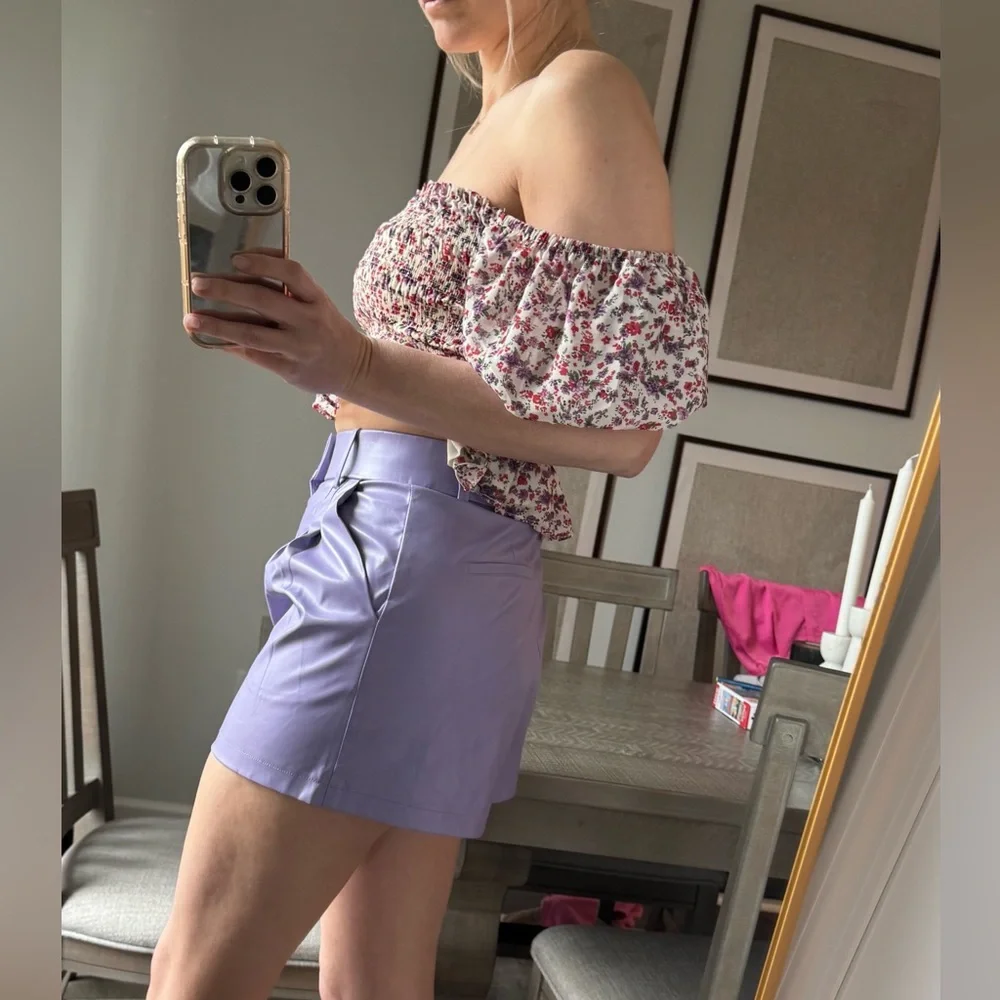 Lavender Purple Faux Leather Women's Shorts - Picture 2 of 16